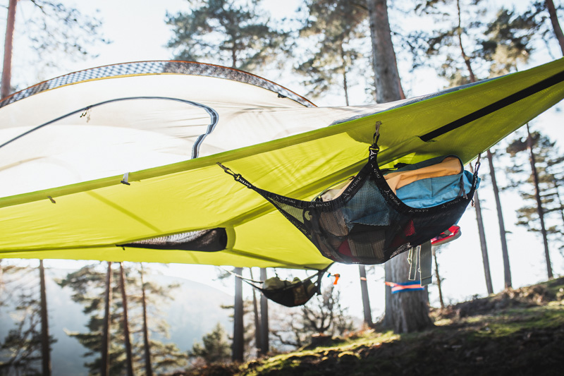 storage nets underneath a camping tree tent