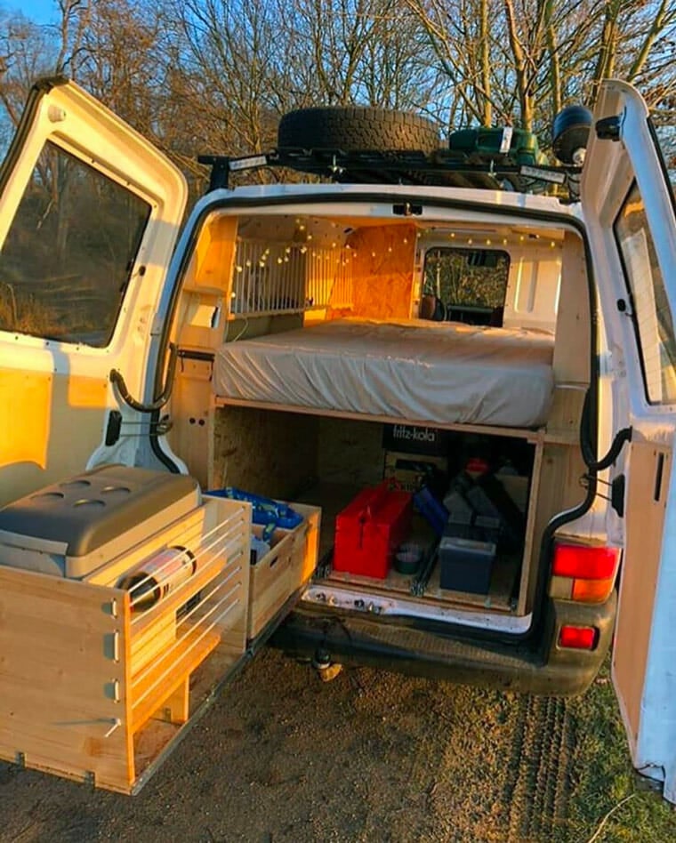 camping kitchen setup in a diy camper