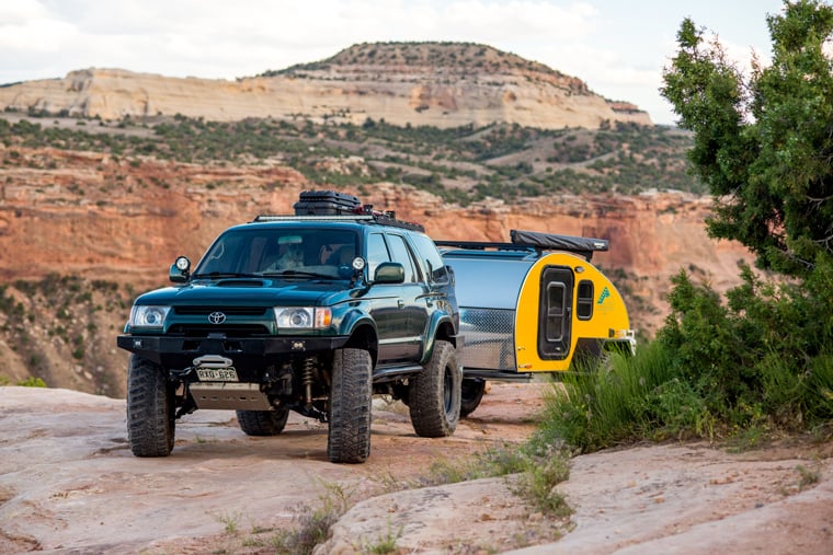 Driving a teardrop trailer off road for camping