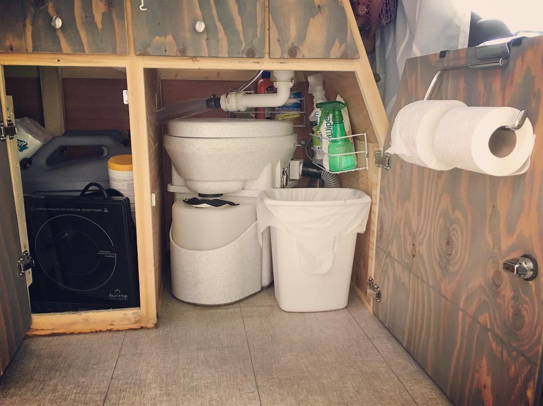 portable composting toilet in a campervan conversion