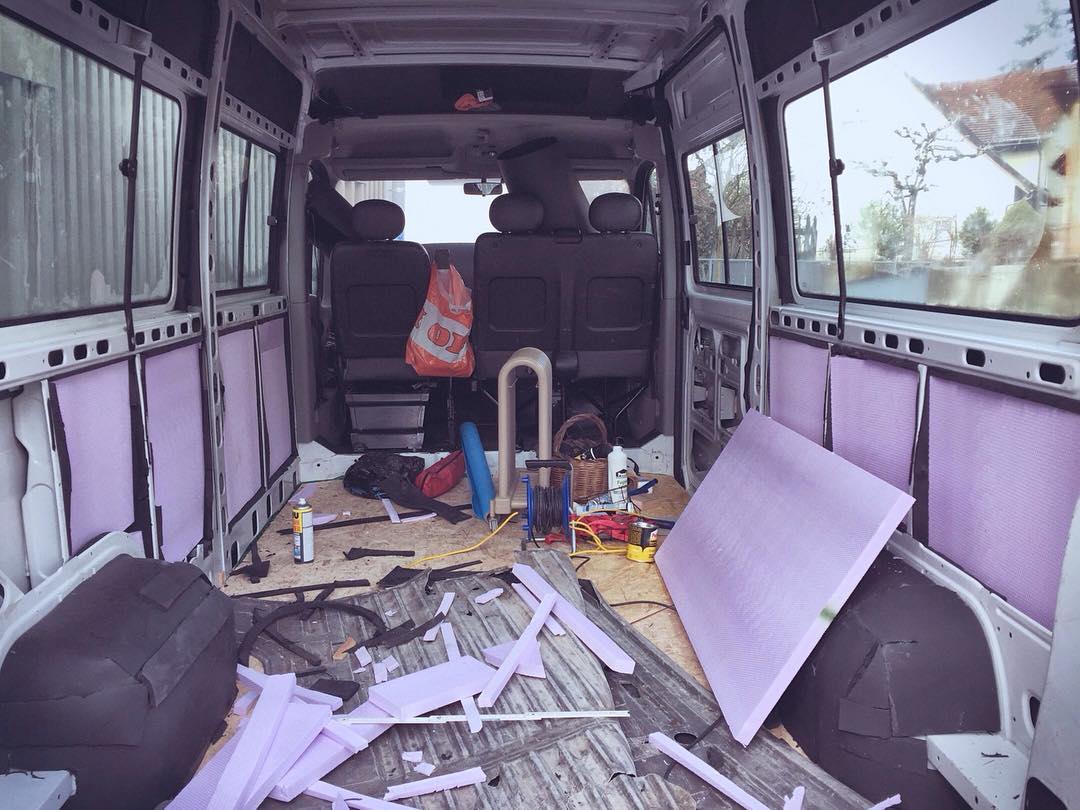 Insulating van with pink foam