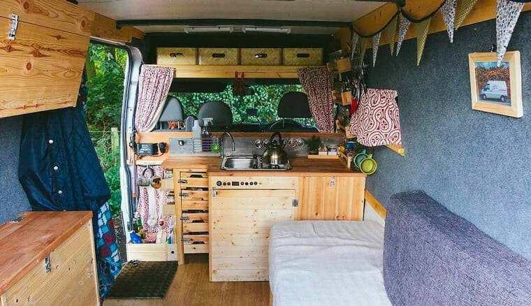 diy camper conversion kitchen layout