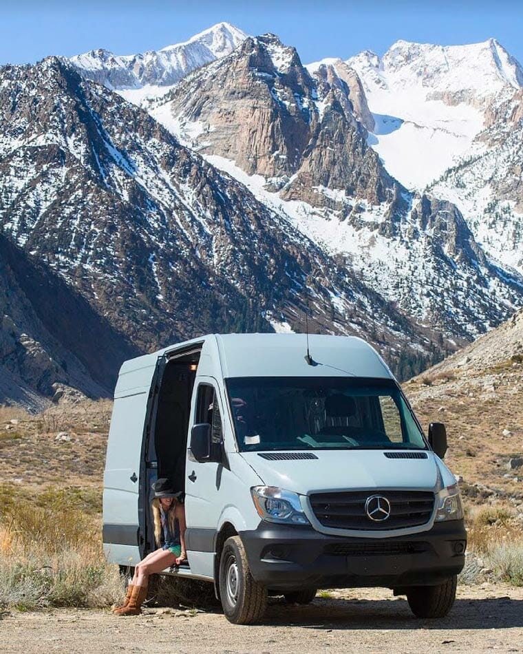 traveling in a campervan conversion in the mountains