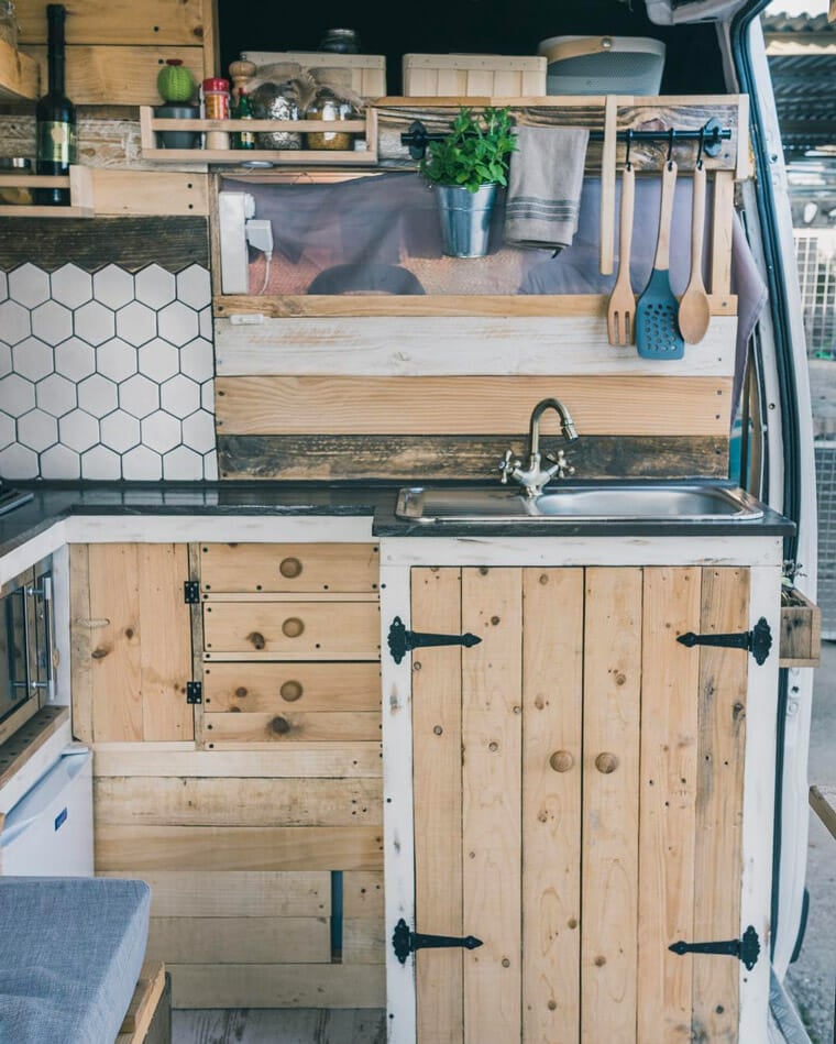 creative DIY campervan conversion kitchen build