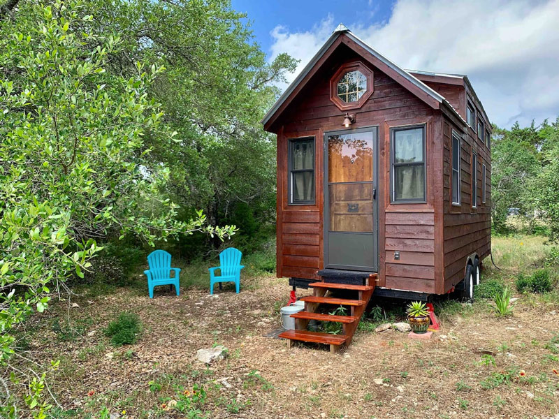 tiny cabin on wheels in the texas hill country