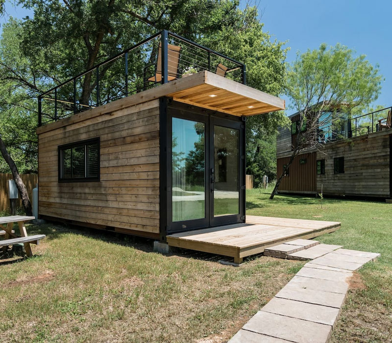 tiny cargo container home rental