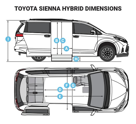 interior and exterior dimensions of a toyota sienna hybrid