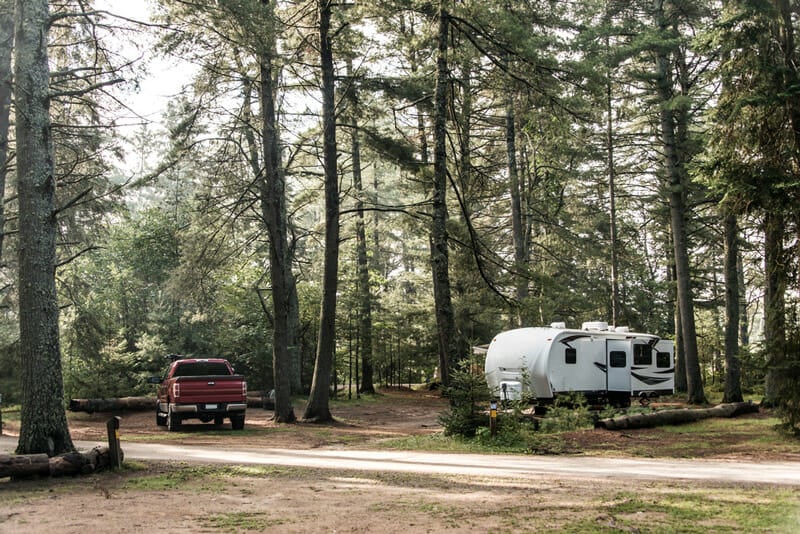 camping with a large travel trailer