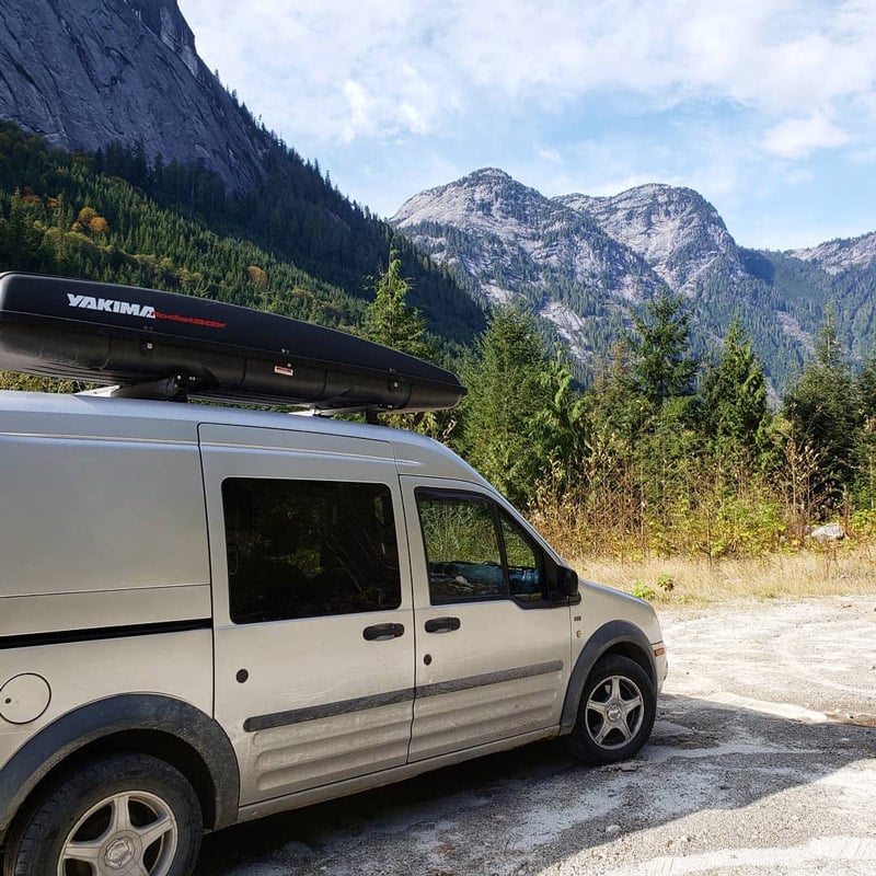 going on an adventure to the mountains in a ford transit connect