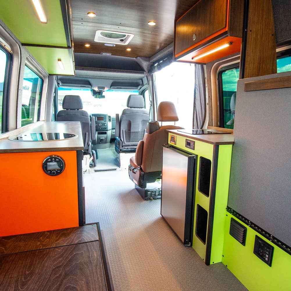 inside of a ford Transit camper van conversion