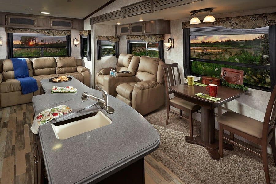 RV appliances in a Voyage XLT Travel Trailer for a comfortable road trip.