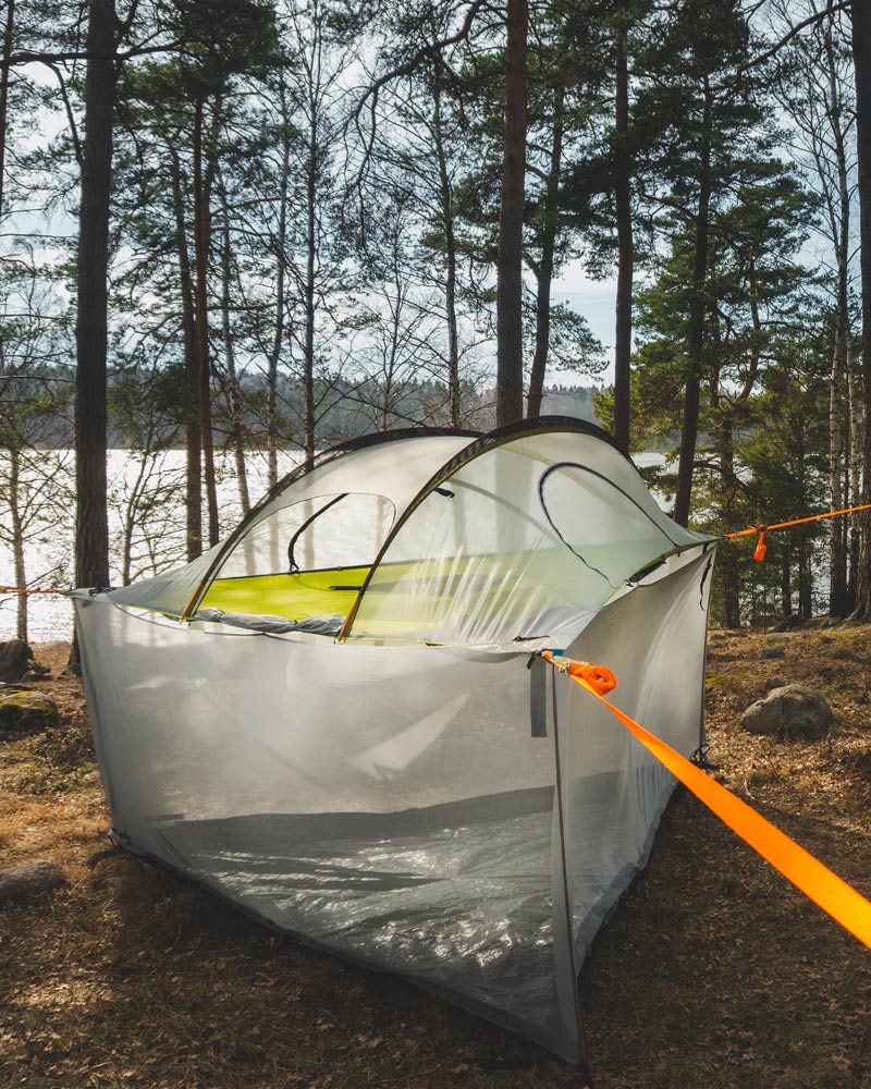 hanging tree tent mesh enclosure to increase capacity