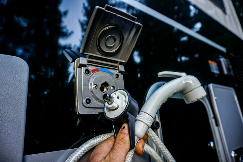 exterior shower in the hawk camping truck