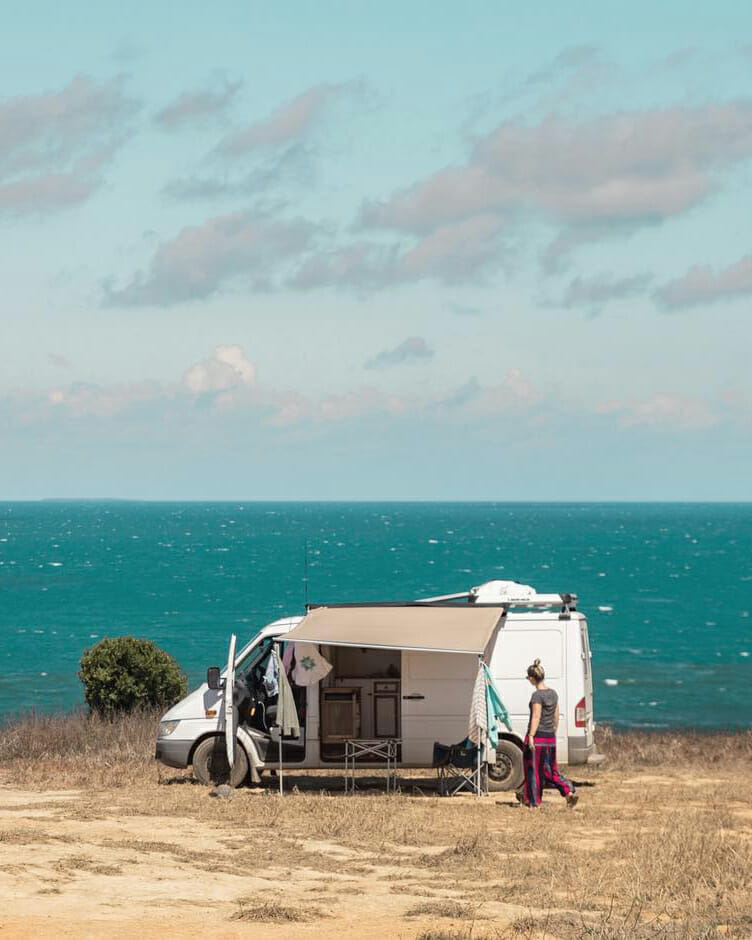 Hot weather campervan conversion insulation with an awning