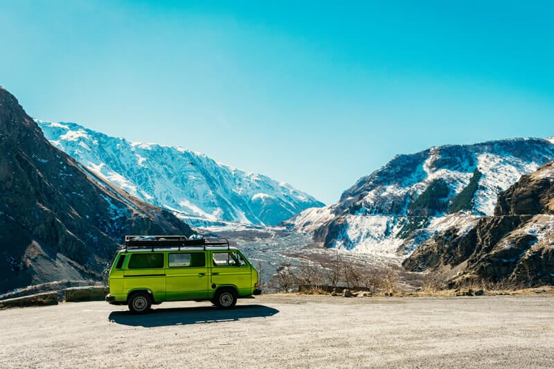 camper van parked in the mountains
