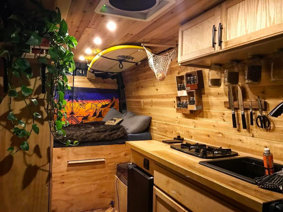 kitchen layout in a diy camper van build