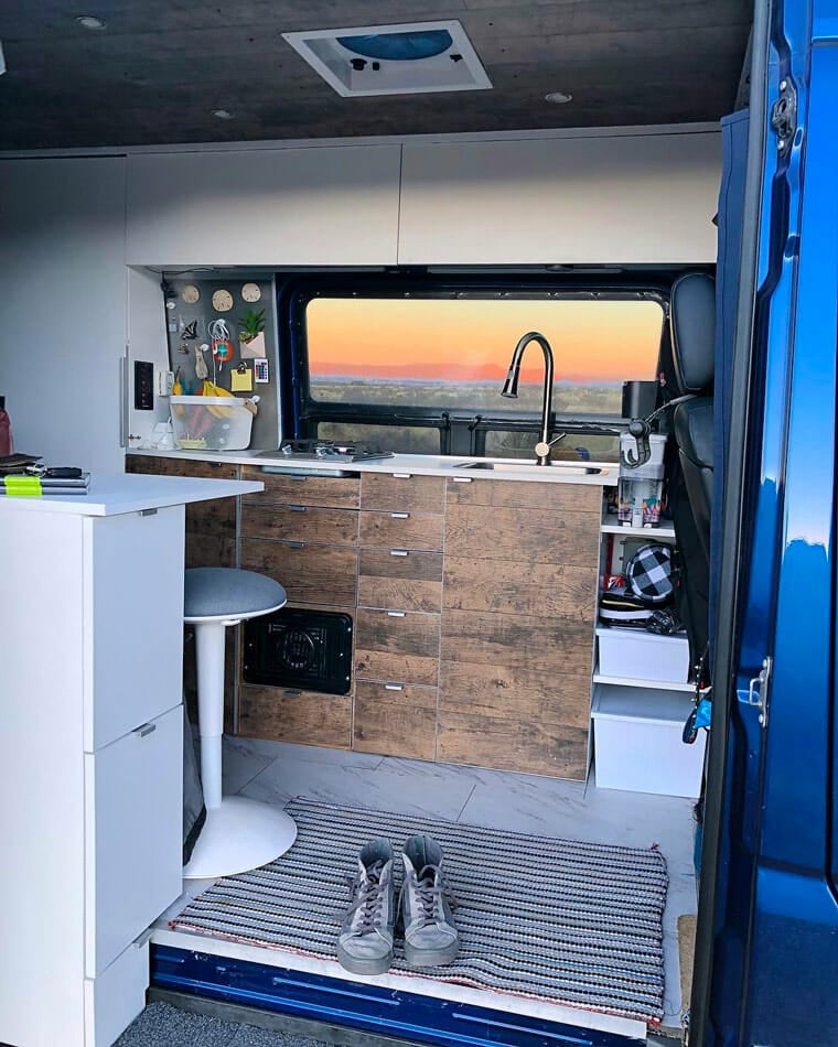 Modern camper van kitchen layout
