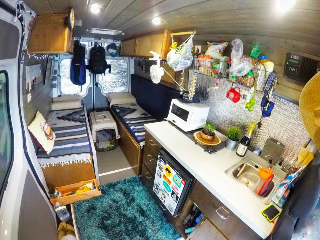 tiny living layout in a diy campervan conversion design