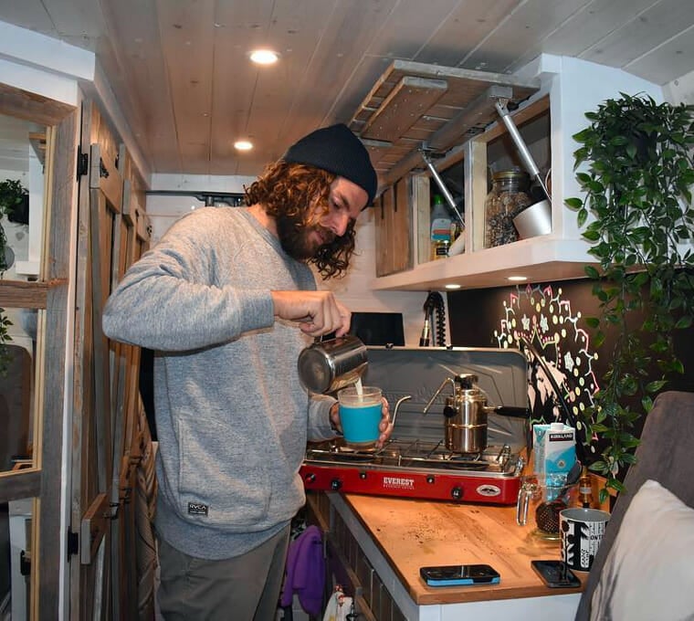 cooking in a van with a portable propane stove