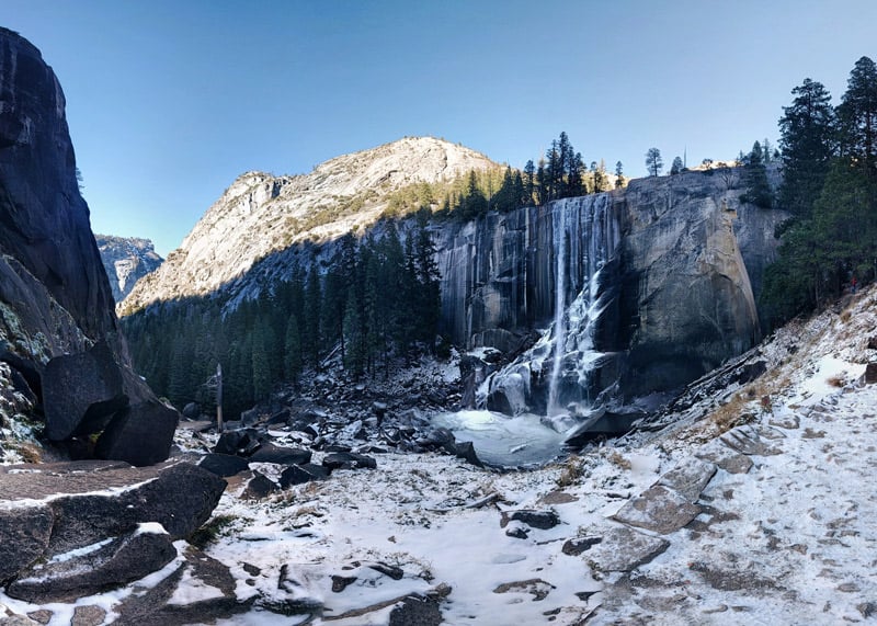 vernall falls at yosemite national park in winter