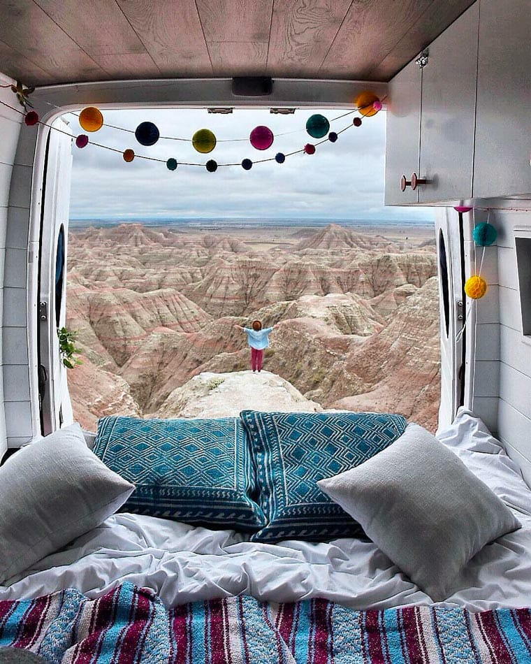 waking up in a campervan with a view