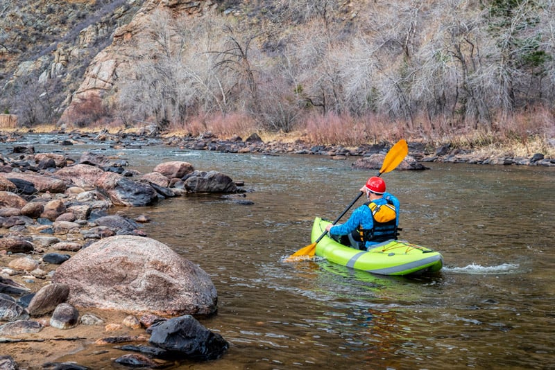 paddling a whitewater kayak