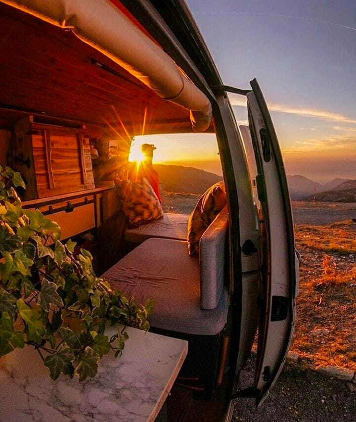 Views of the mountains from an adventure camper