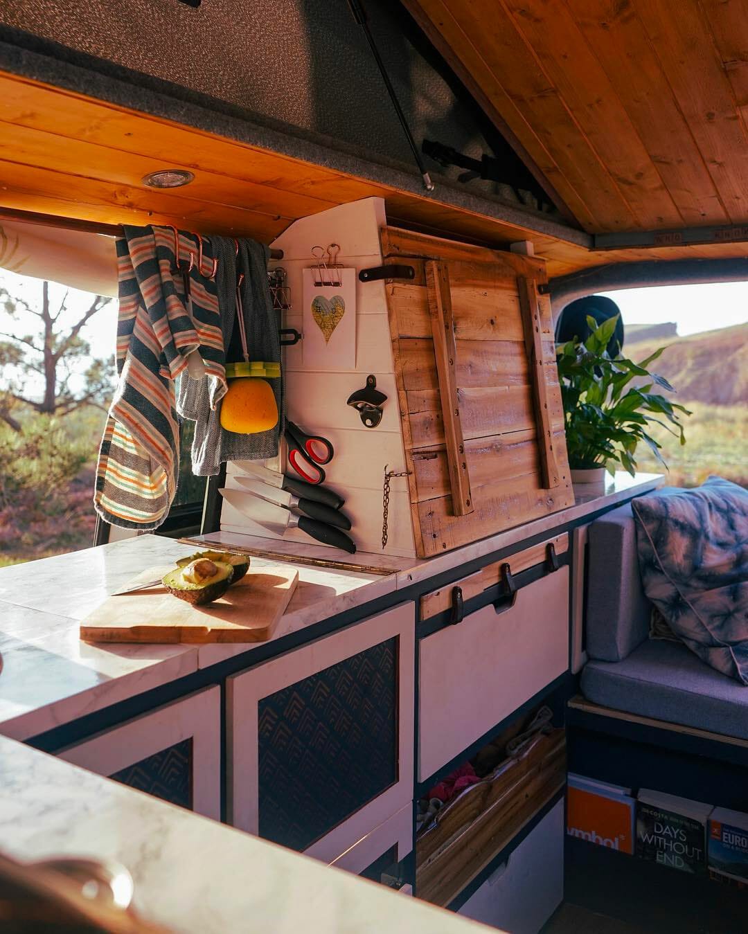 adding a fold out desk to a DIY campervan conversion