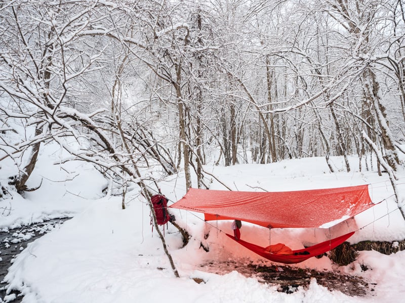 hammock pad and fly when snow camping in the winter