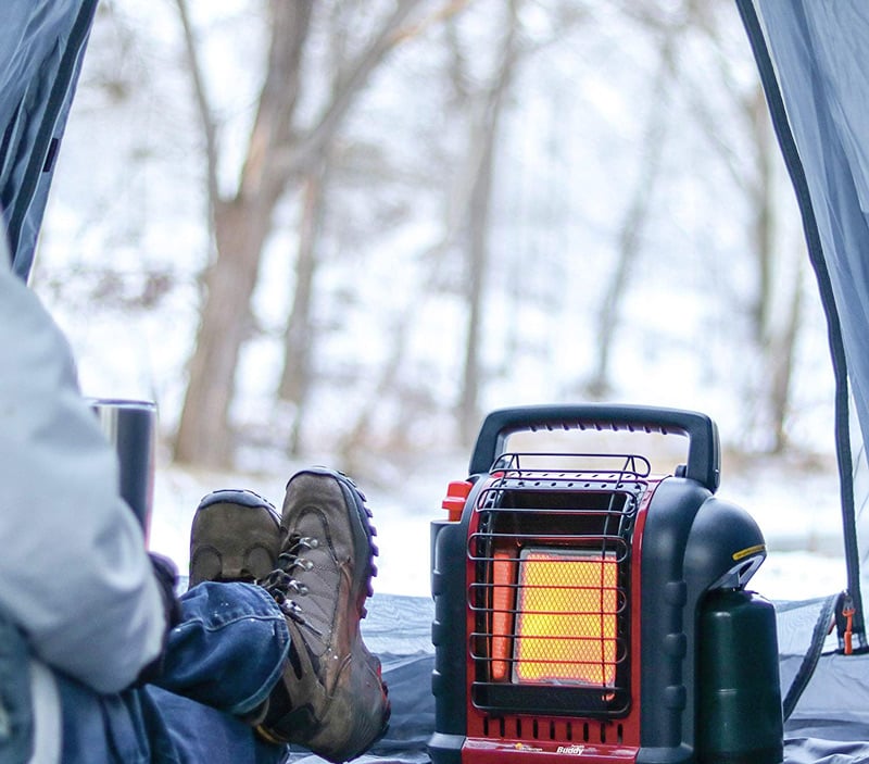 keeping warm while winter camping with a tent heater