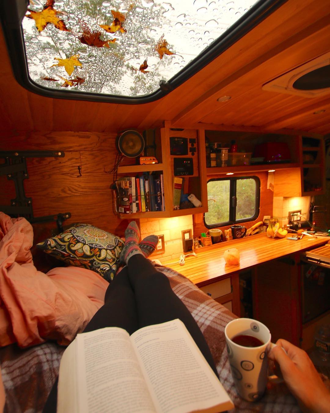 cozy heater in a campervan conversion