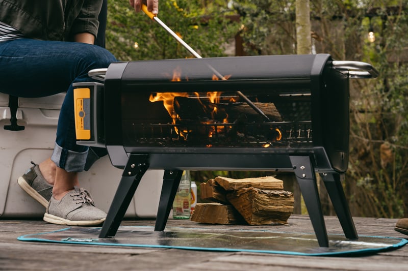 camping with a portable wood-burning fire table