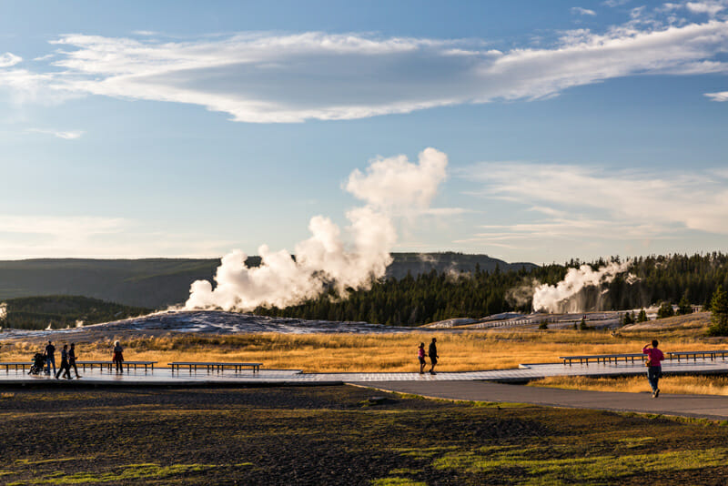 driving to geysers at yellowstone national park