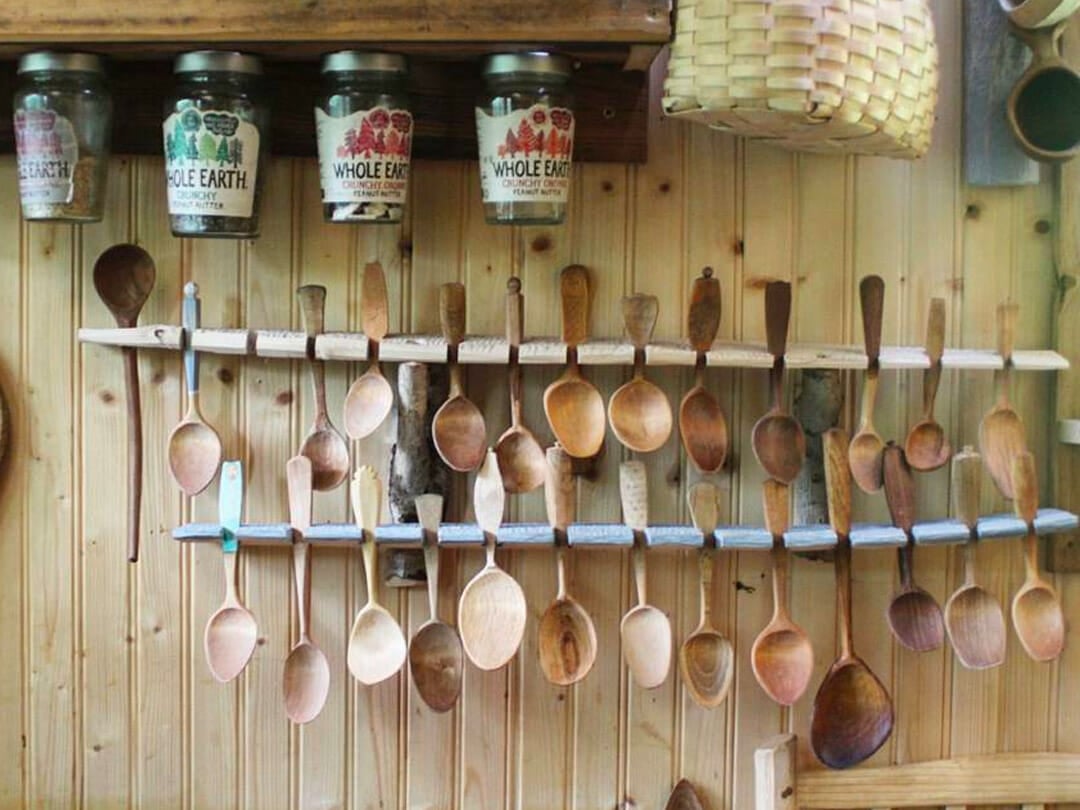 building wooden spoons for work while living in a DIY camper