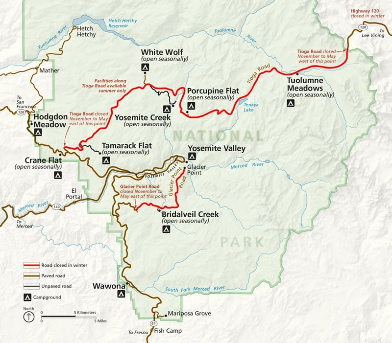 yosemite national park road closures in winter