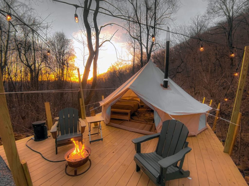 glamping in a yurt camping tent near shenandoah national park virginia